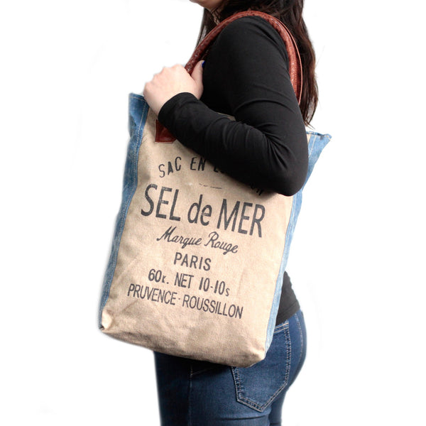 Cotton and Leather Sel de Mer Handbag