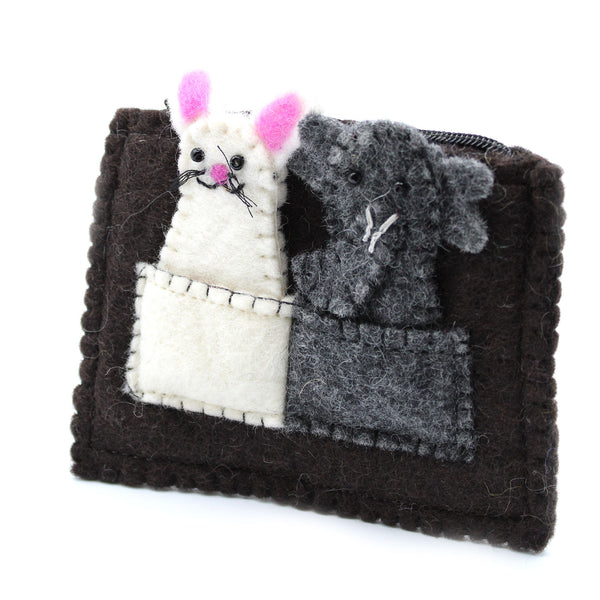 Felt Pouch Purse with Finger Puppets - Elephant & Mouse