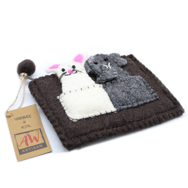 Felt Pouch Purse with Finger Puppets - Elephant & Mouse