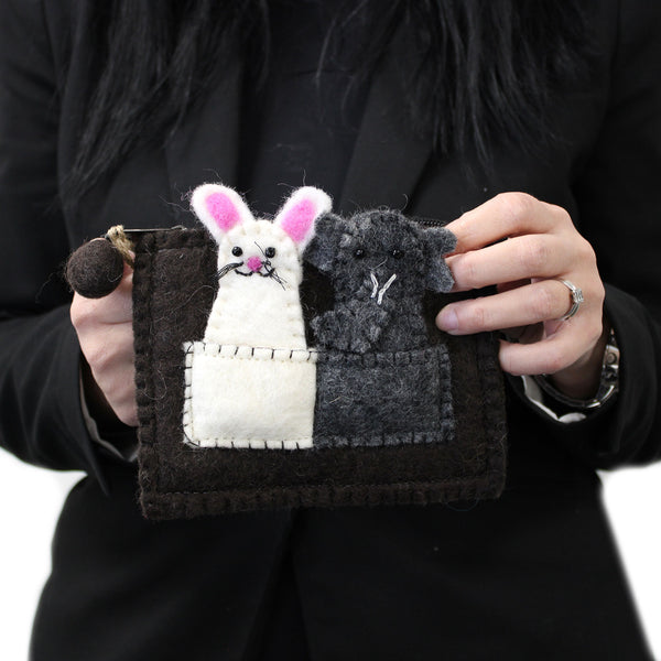 Felt Pouch Purse with Finger Puppets - Elephant & Mouse