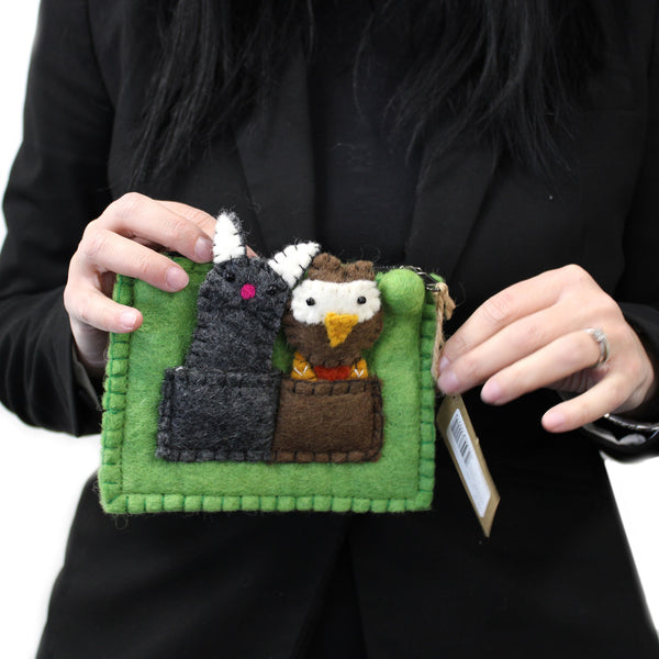 Felt Pouch Purse with Finger Puppets - Owl & Pussycat