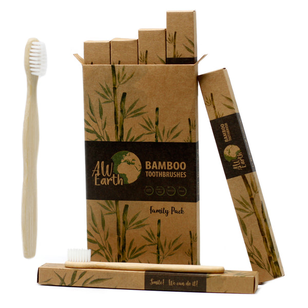 Medium Soft White Bamboo Toothbrush - Family Pack of 4