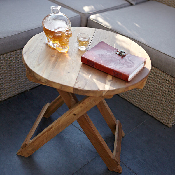 Recyled Wooden Round Folding Coffee Side Table