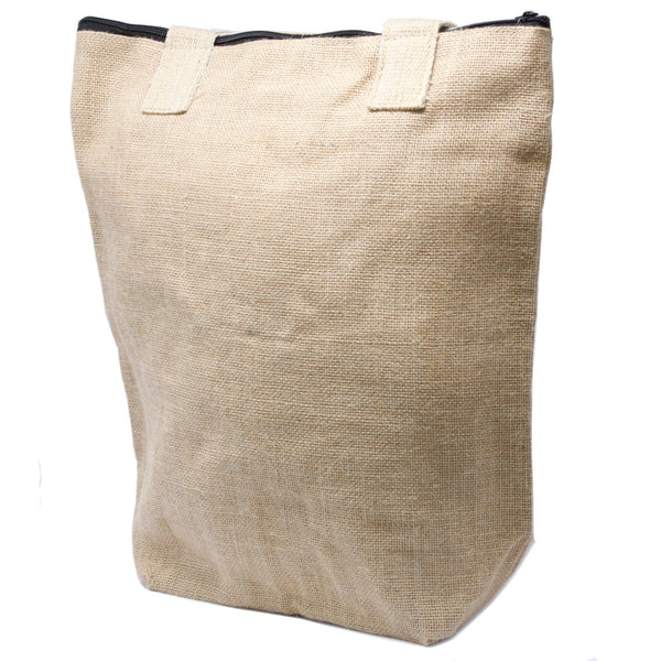 Zipped Jute Shopping Tote Bag