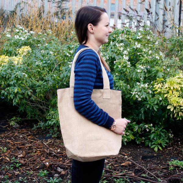 Zipped Jute Shopping Tote Bag